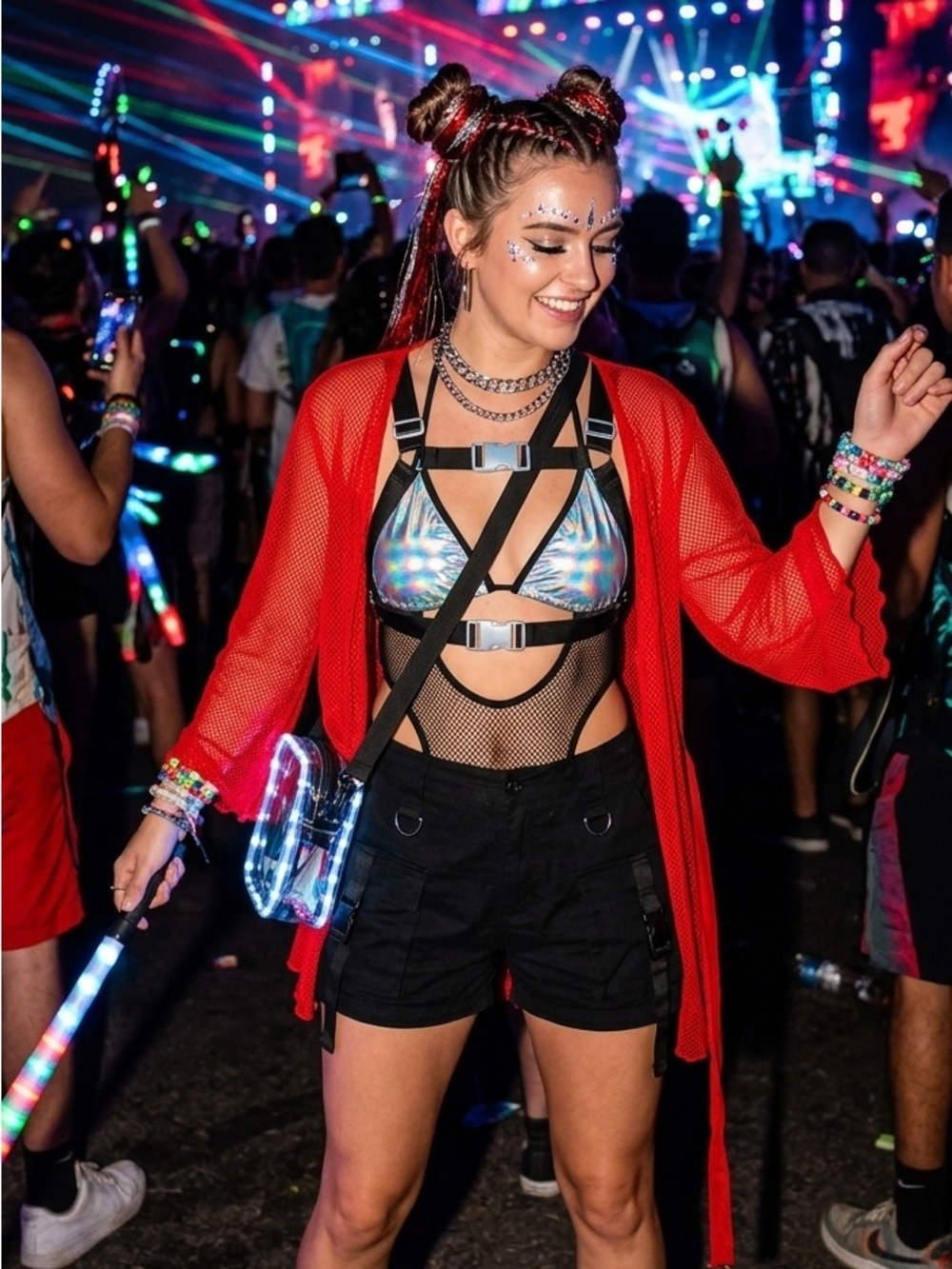 Savage X Fenty Mesh Fishnet Cardigan Cherry Red Rave
